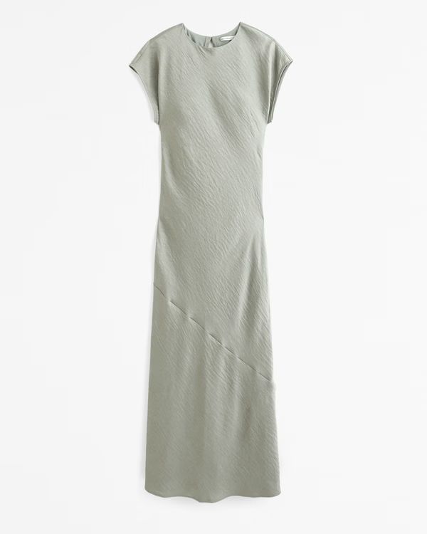 Short-Sleeve Crinkle Satin Maxi Dress | Abercrombie & Fitch (US)