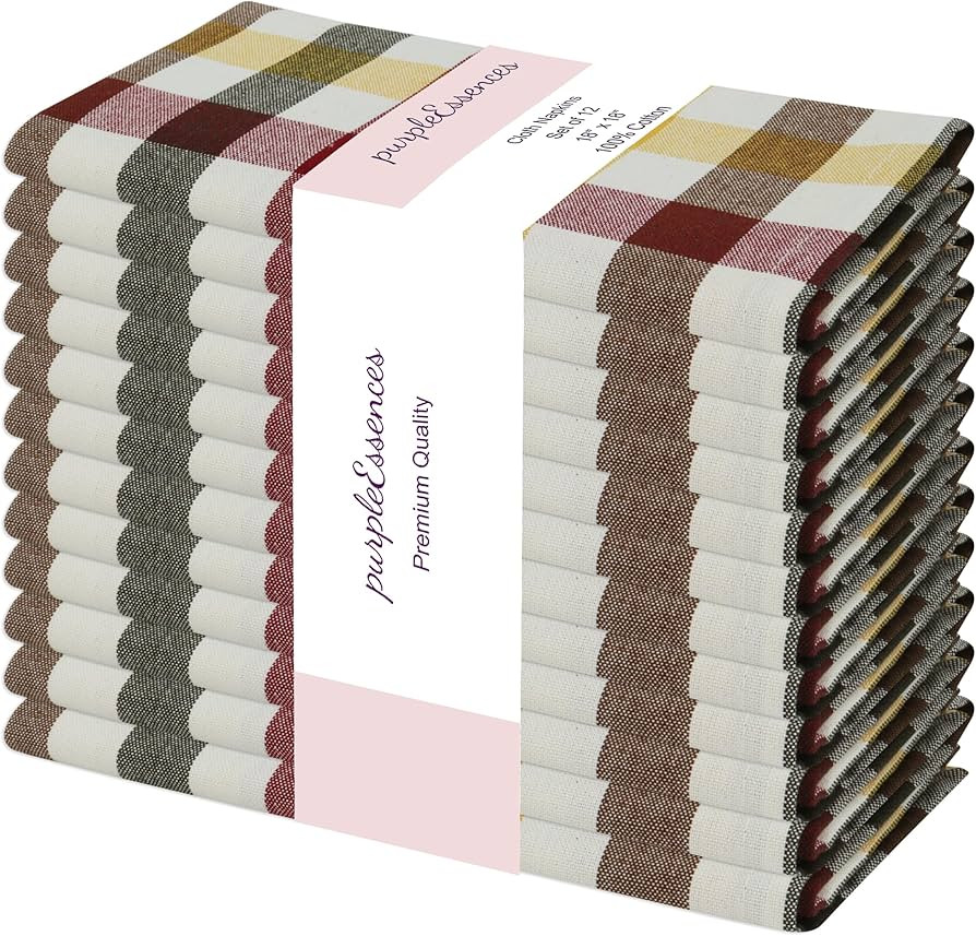 PurpleEssences Buffalo Plaid Cloth Napkins - Mitered Corners - Fall Thanksgiving Gingham Check Di... | Amazon (US)