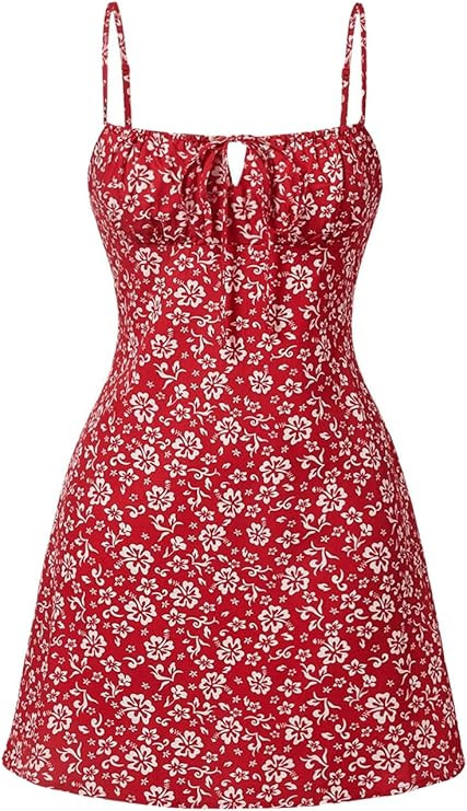 Milumia Women's Floral Mini Cami Dress Ruched Tie Front Spaghetti Strap Short Strappy Dresses | Amazon (US)
