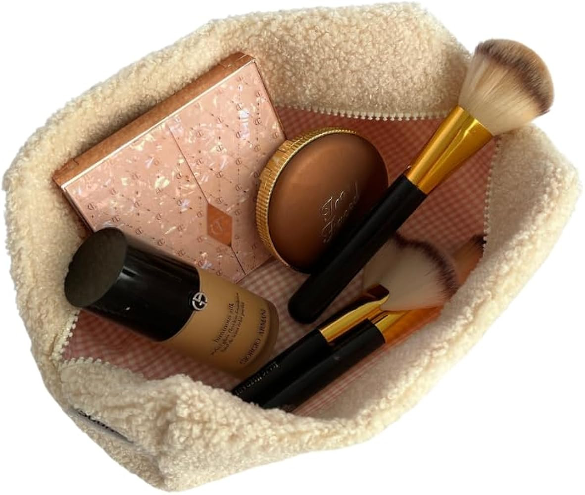 GUSTINNE Small Teddy Cosmetic MakeUp Bag Toiletry Travel Pouch (White) | Amazon (US)