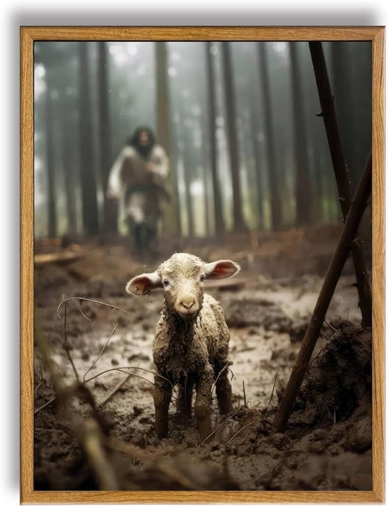 Framed Christian decor Jesus and Lamb Canvas Wall Art Jesus Running After Lost Lamb Picture Canva... | Amazon (US)