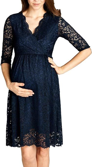 HELLO MIZ Women's Lace Maternity Dress with Nursing Friendly Faux Wrap | Amazon (US)
