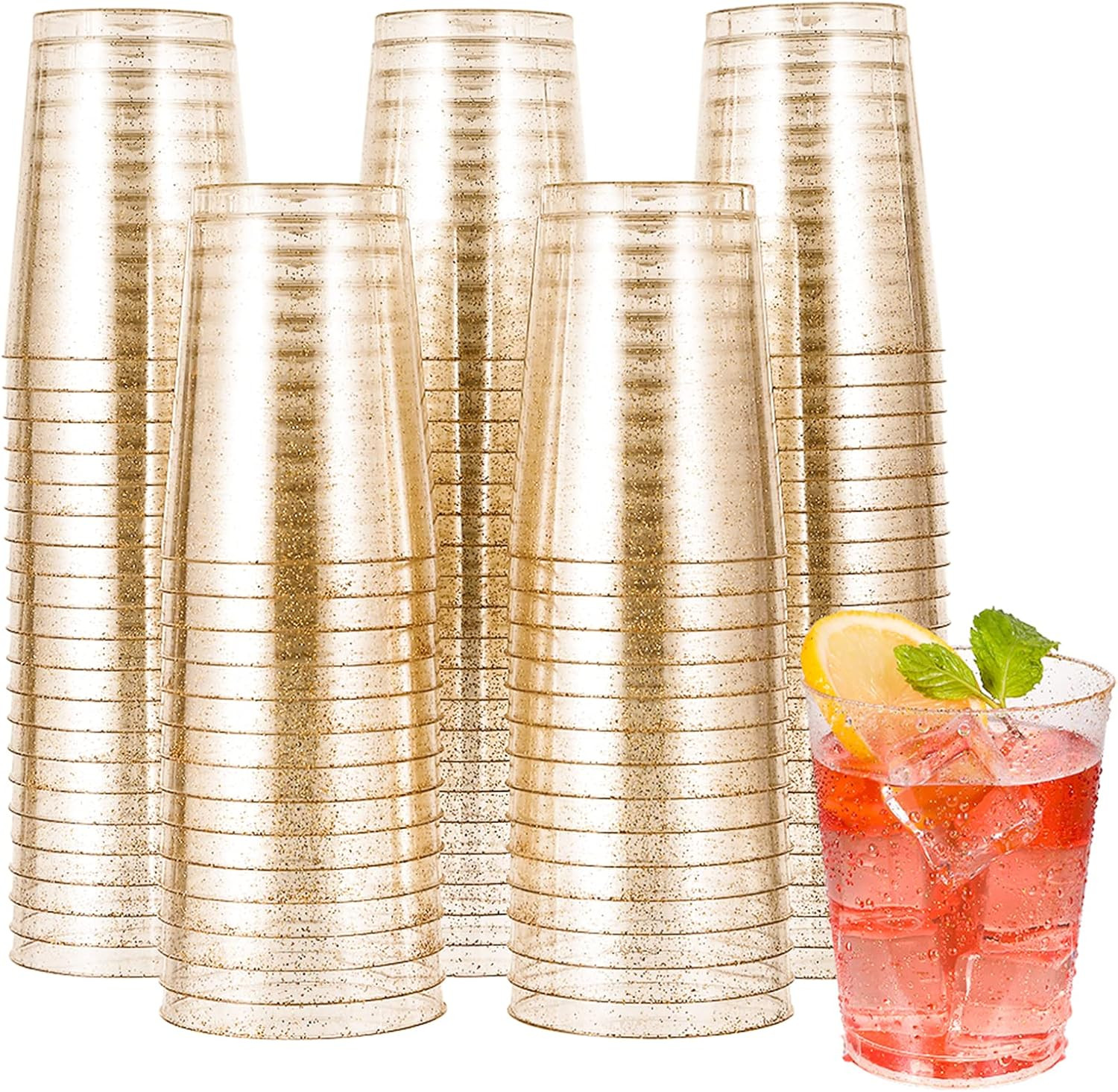 JOLLY CHEF 100 Pack 10 oz Gold Glitter Disposable Party Tumblers | Amazon (US)
