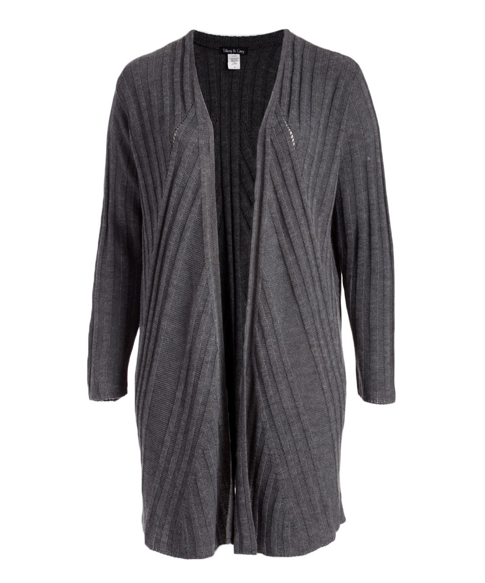 Due Time Maternity Women's Open Cardigans GREY - Gray Long-Sleeve Duster - Plus | Zulily