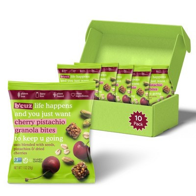 B'cuz Cherry Pistachio Granola Bites 1oz-Bag Gluten Free Healthy Snacks for Adults & Kids - 10 Bags | Target