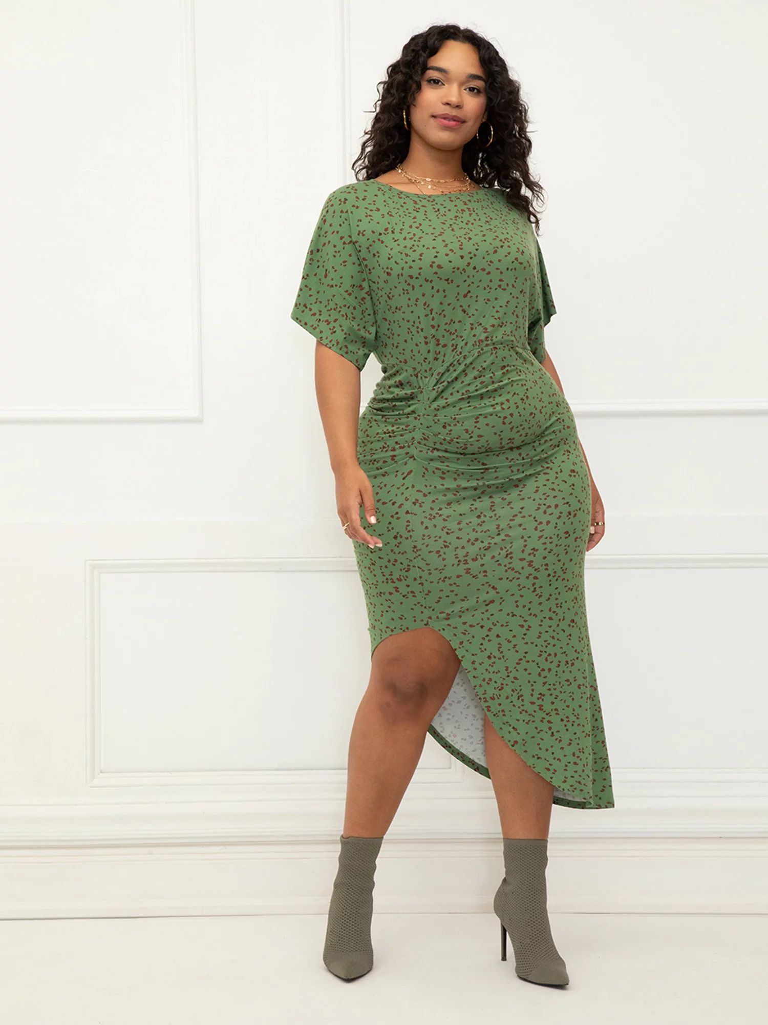 ELOQUII Elements Women's Plus Size Dolman Sleeve Ruched Dress - Walmart.com | Walmart (US)