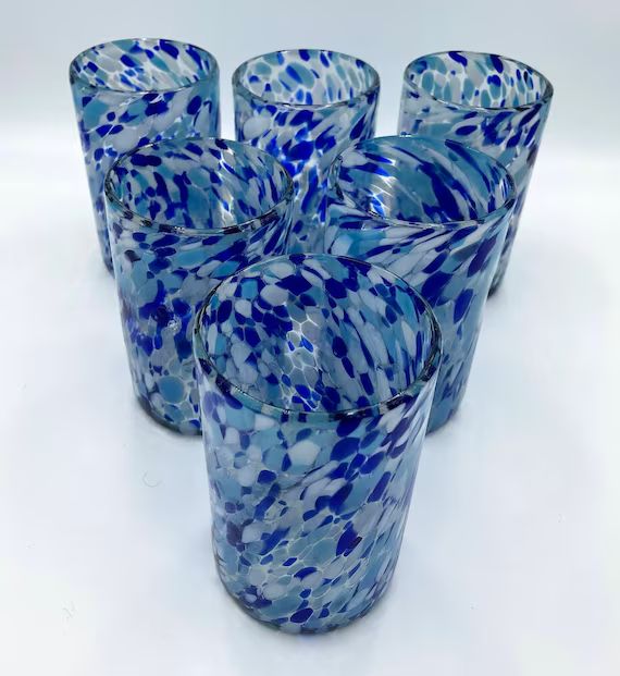 Hand Blown Mexican Glassware Blue/white Glasses | Etsy | Etsy (US)