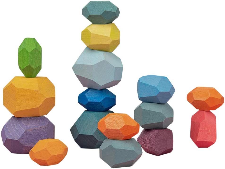 16 Balancing Wooden Blocks for Toddlers Multicolored Stacking Stones Building Sensory Fun Educati... | Amazon (US)