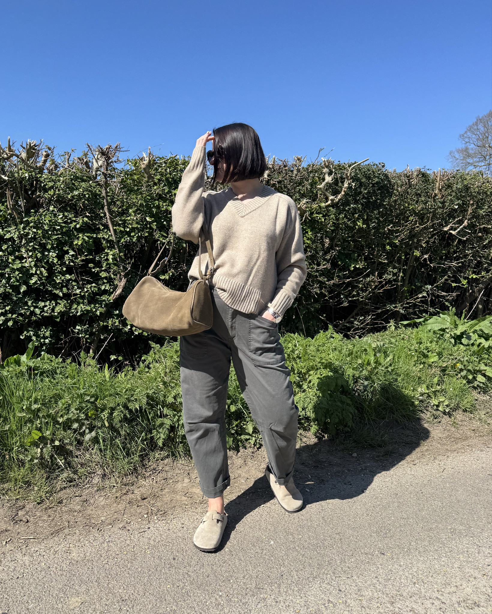 Erica Merino Wool V-Neck Jumper 
Cordi Barrel Leg Trousers
M&S suede bag
Birkenstock Bostons Taupe
I am wearing a size M/L in the jumper and size 14 in the trousers 
Spring outfit 

#LTKspring #LTKuk #LTKAprilSpotlight