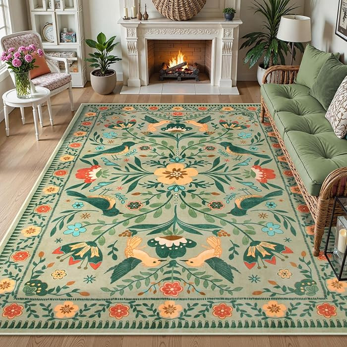 Moynesa Green Washable 8x10 Area Rugs for Living Room Bedroom Dining Room, Modern Farmhouse Count... | Amazon (US)