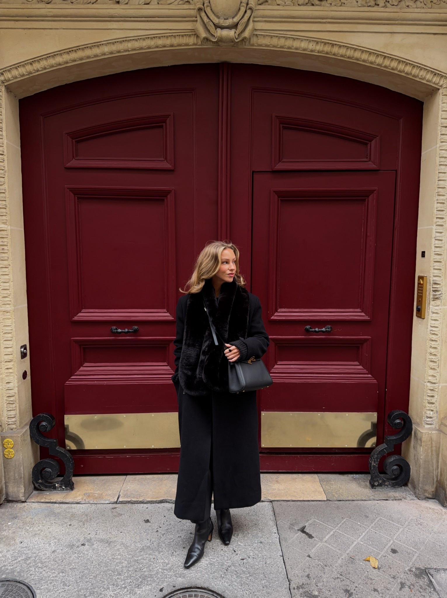 Paris outfit, winter outfit, winter coat, faux fur scarf, faux leather trousers, black boots, city break outfit, winter capsule wardrobe 

#LTKstyletip #LTKwinter #LTKuk