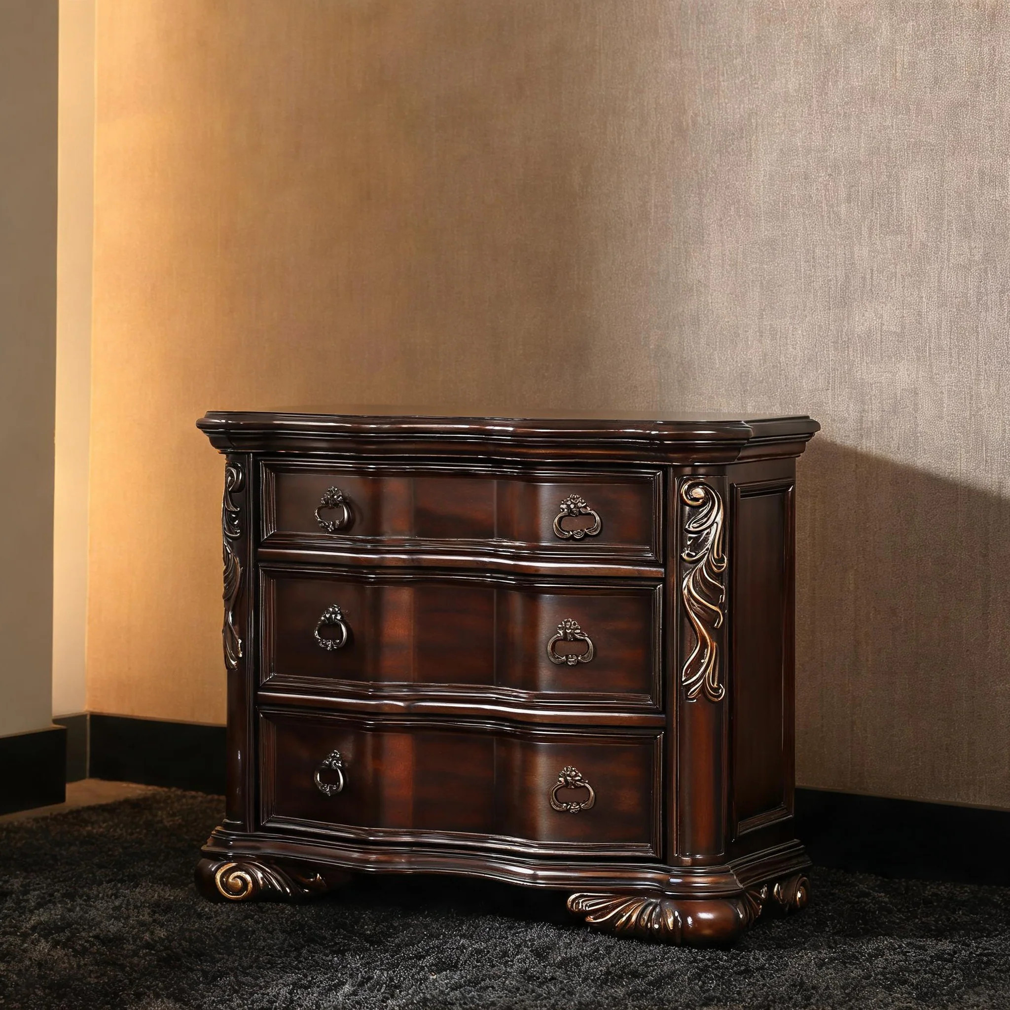 Naturefalls 36-Inch 3-Drawer Cherry Wood Nightstand Traditional Bedroom Storage with Ring Pulls one_size | MALWD89JGNP4 | Lowe's