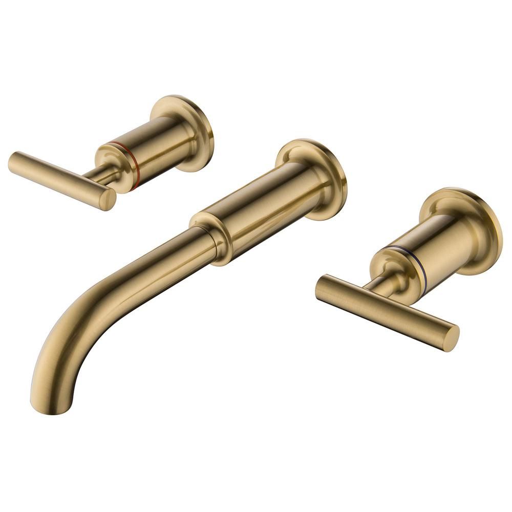 2-Handle Wall Mounted Bathroom Faucet in Brushed Gold | The Home Depot