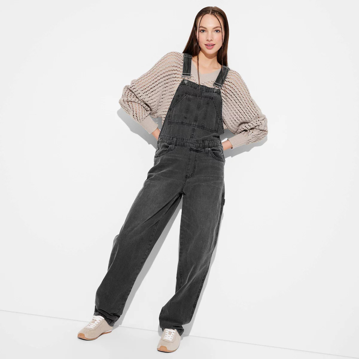 Women's Relaxed Baggy Overalls - Wild Fable™ Black Wash L | Target