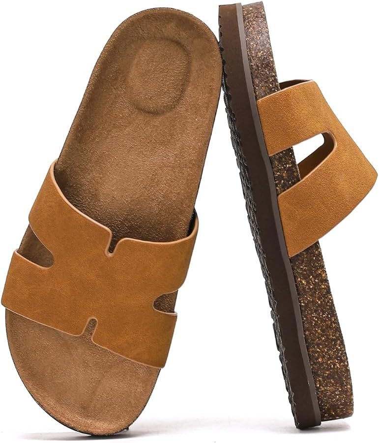 Women's Cork Footbed Slides with Arch Support,Comfortable Summer Beach Vacation Sandals for Women... | Amazon (US)