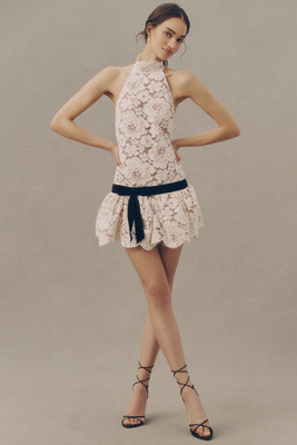 Retrofete Cicely High-Neck Drop-Waist Open-Back Lace Mini Dress | Anthropologie (US)