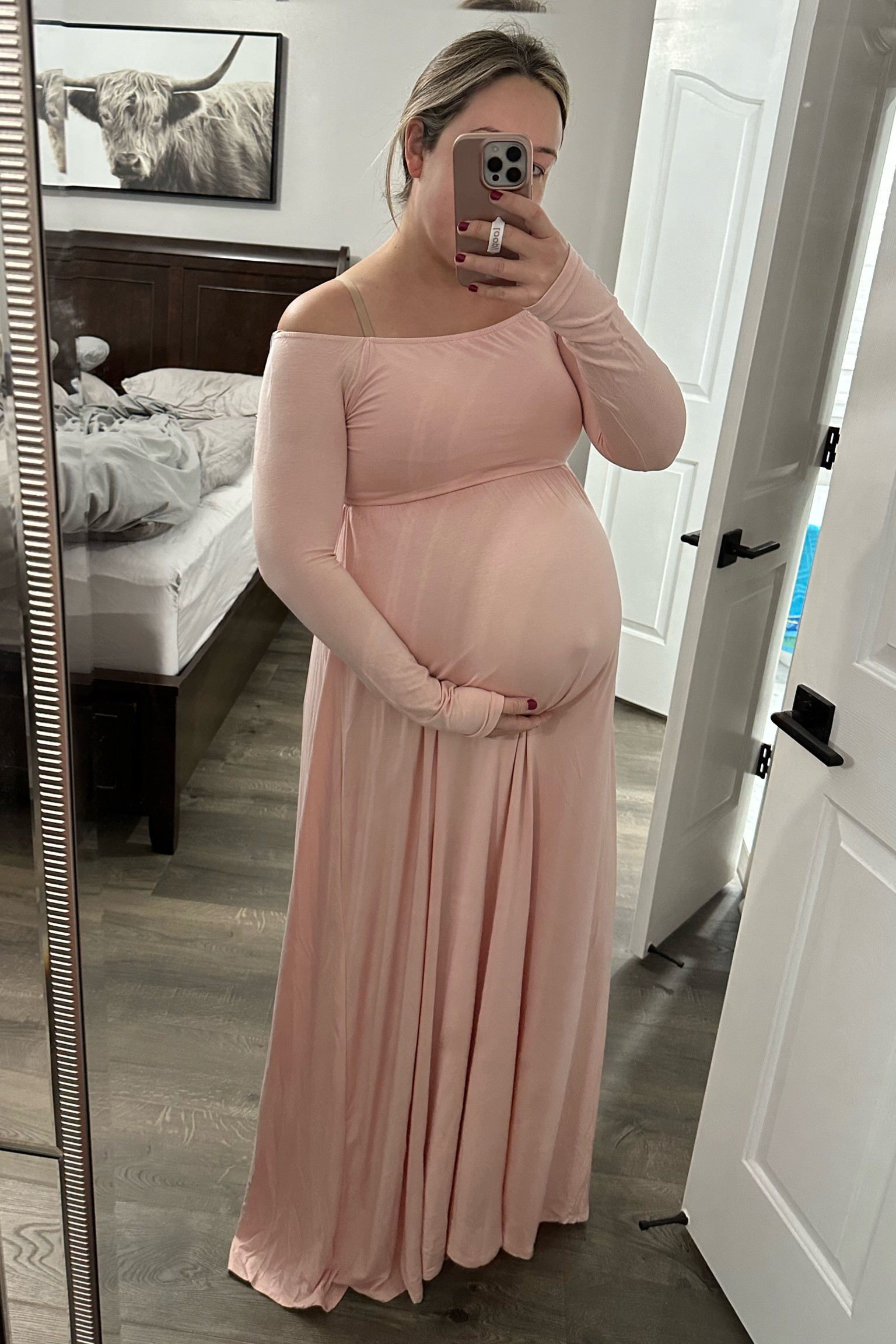 Winter baby shower dress option. Spring baby shower dress option. Comes in a ton of colors. Wearing a large regular, 5'8" and third trimester. Pink maternity dress  

#LTKfindsunder100 #LTKbaby #LTKbump