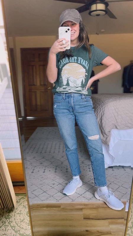 My baseball cap is old so I linked similar. 
I’m wearing a size small in my tee and shacket and my true size in my jeans. 

My jeans are from madewell last year and sold out in this wash. I linked this year’s washes in the same style (perfect vintage straight jean). 

Stay true to size if you want a looser fit and go down one for a more true to size fit. The most comfortable jeans I’ve ever worn!



#LTKfindsunder100 #LTKSeasonal #LTKstyletip