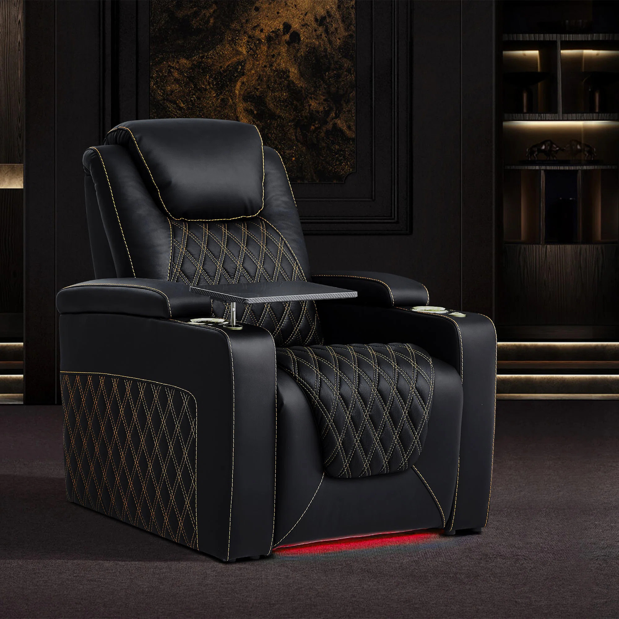 Latitude Run\u00ae Awar 33.46" Genuine Leather Theater Seating Power Recliner Chair Movie Chair G... | Wayfair North America