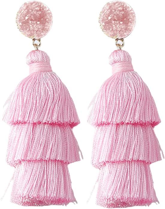 Rave Envy Colorful Tassel Earrings for Women - Layered Tassle Earrings - Choice of Color | Amazon (US)