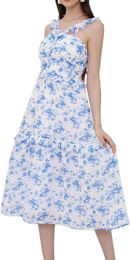 GRACE KARIN Women’s Summer Boho Floral Tiered Dress Strap A Line Swing Flowy Midi Dress Ruffle ... | Amazon (US)
