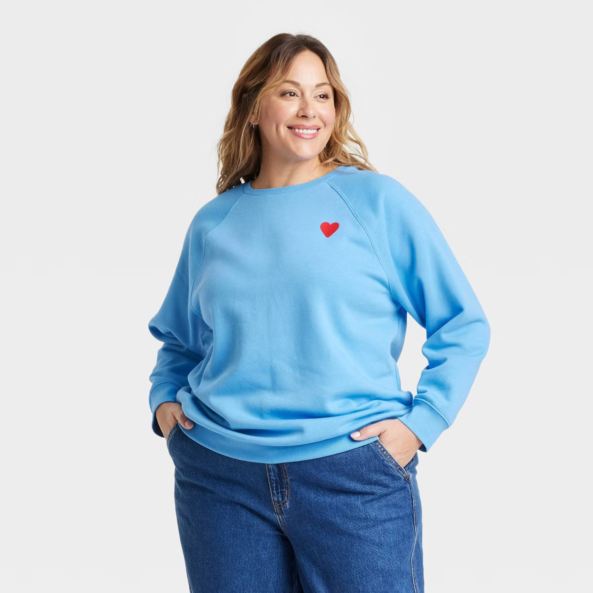 Women's Valentine's Day Heart Pullover Sweatshirt - Ava & Viv™ Blue | Target