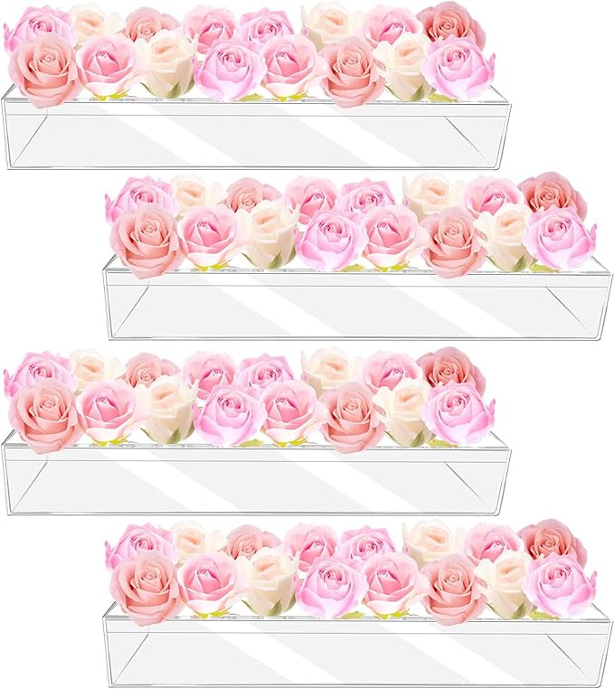 4Pcs Acrylic Flower Vase with 64 Holes,63 inch Decorative Long Clear Vase Modern,Rectangular Acry... | Amazon (US)