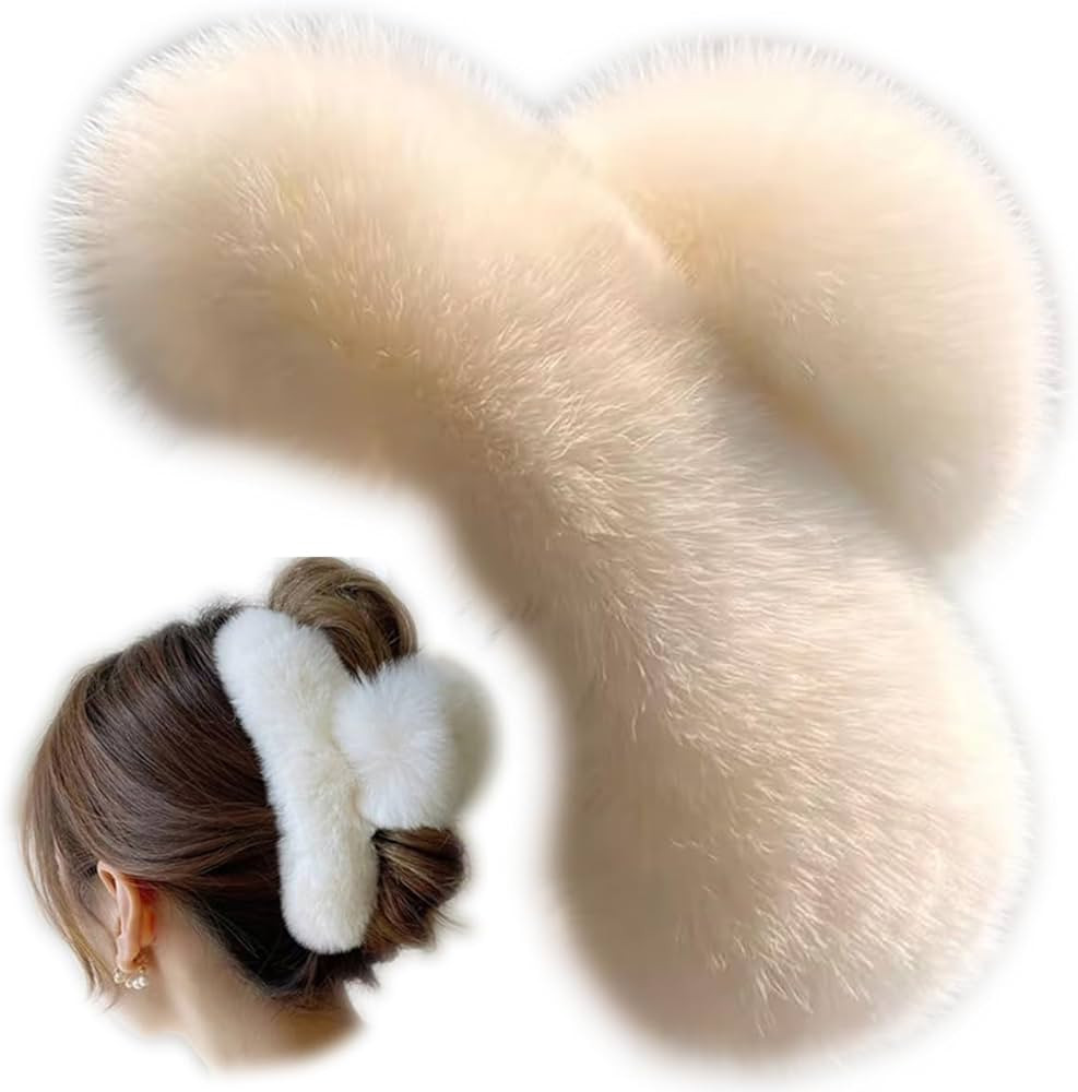 YOYLMAL Large Faux Fur Hair Claw Clip for Women, 5.1 Inches Winter Fluffy Fuzzy Hair Clips, Nonsl... | Amazon (US)