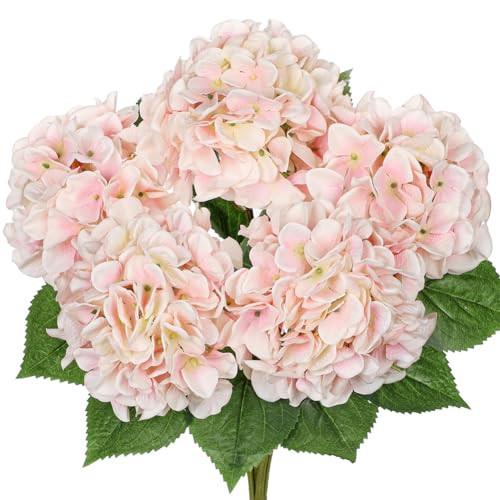 Light Pink Hydrangea Artificial Flowers Large Artificial Hydrangeas Silk Flowers for Home Decor Indoor Wedding Flowers Bouquets Faux Flowers Kitchen Centerpiece Table Decorations | Amazon (US)