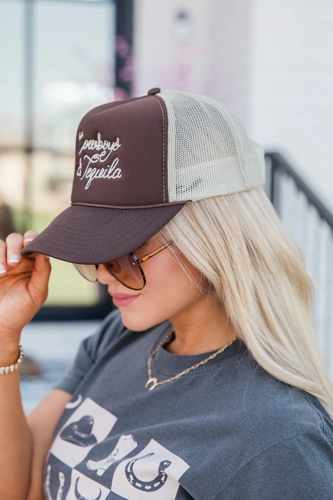 Cowboys and Tequila Brown and Khaki Trucker Hat | Pink Lily