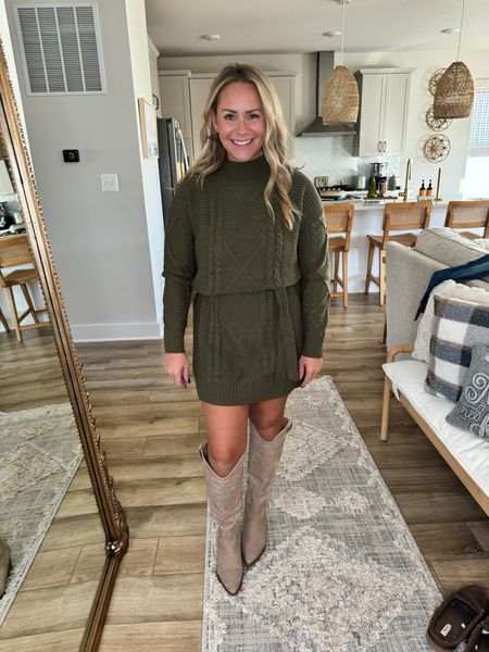 Olive green tie waist mini sweater dress from Maurices. I’m wearing a Large, I paired it with tan knee-high boots could also pair with black heels! 


#LTKmidsize #LTKstyletip #LTKfindsunder100