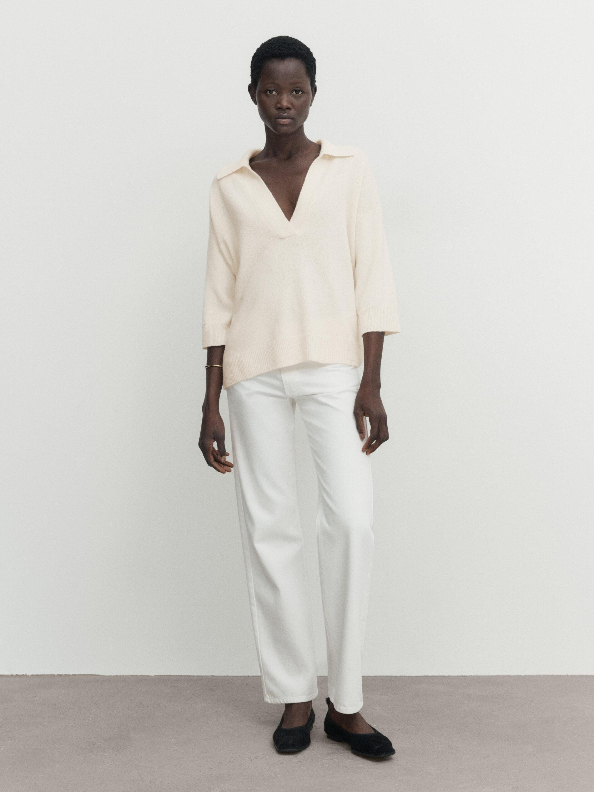 Knit polo sweater with short sleeves | Massimo Dutti UK