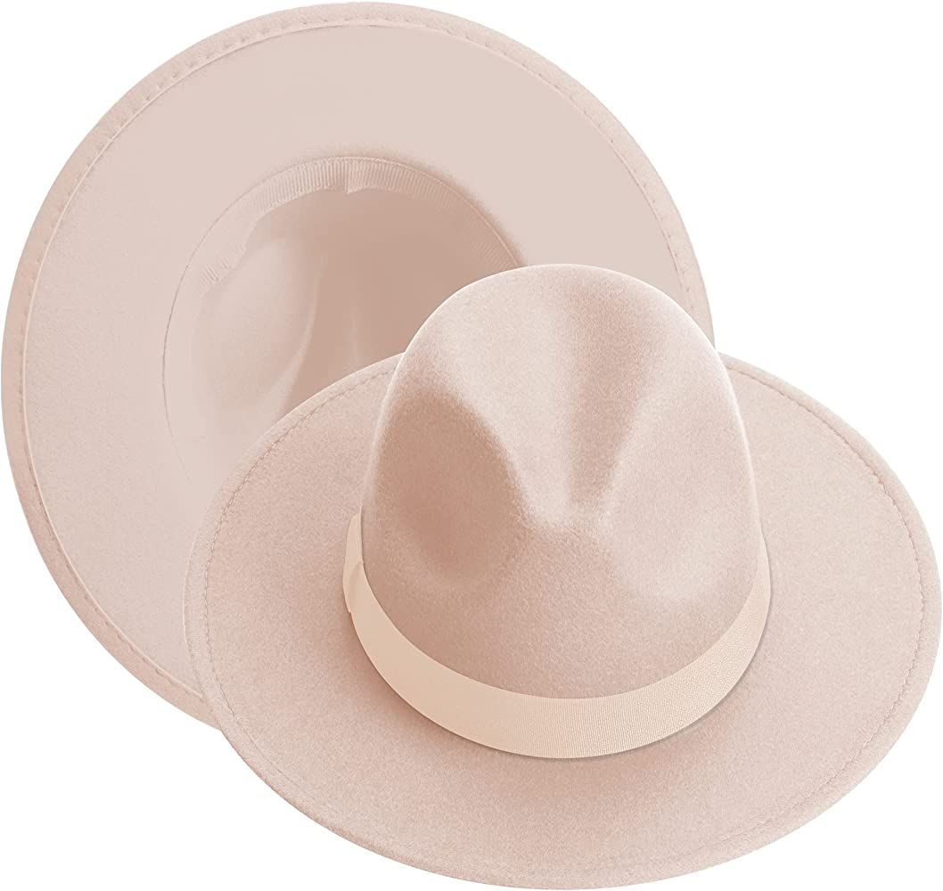 KUJUHA Mens/Womens Felt Fedora Hats Two Tone Wide Brim Fedora Hats for Women Men | Amazon (US)