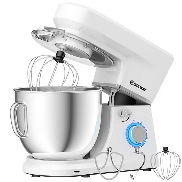 Costway Tilt-Head Stand Mixer 7.5 Qt 6 Speed 660W with Dough Hook, Whisk & Beater White - Walmart... | Walmart (US)