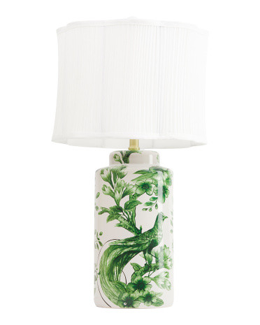 25.5in Floral Bird Ceramic Table Lamp With Shaped Shade | TJ Maxx