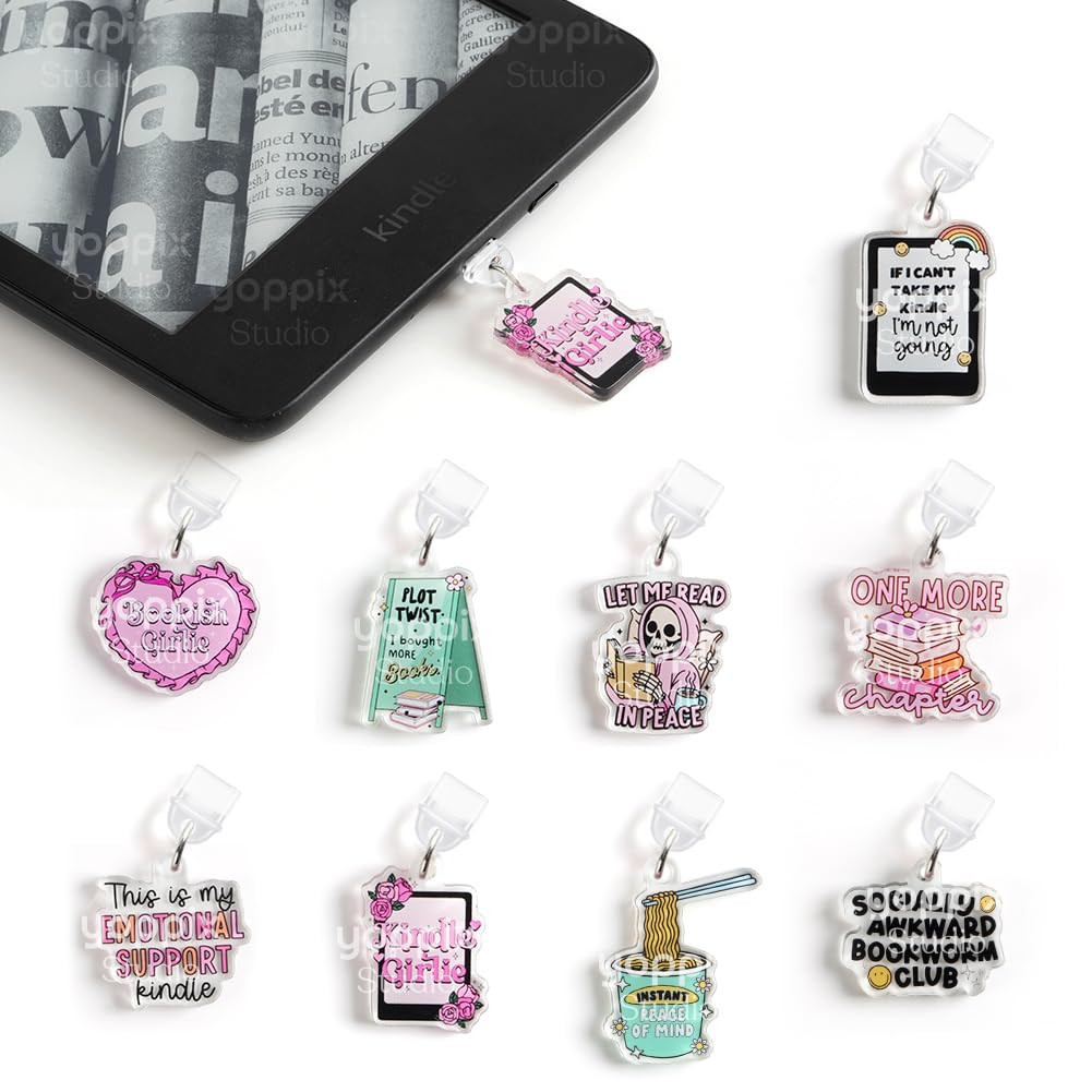 9PCS Charms for E-Reader, About Funny Theme Dust Plug Charm Compatible with Type C Charging Port,... | Amazon (US)