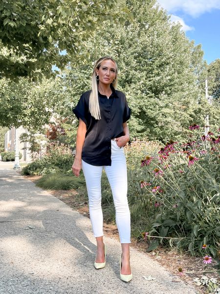 Friday Casuals!🤍🖤
Outfit Details...
Black Silk Short Sleeve Blouse @amazon
White Ankle Skinny Jeans @express
Lemon Yellow Classic Pump @express

Follow for more outfit and style Inspo!

fridayvibes, Friday outfit, ootd, ootd fashion, fashion, fashion style, casual, casual chic, fall fashion, falloutfit, fashionover40, fashionover30, chic, chic style, amazon finds, amazonfashion, affordable fashion

#LTKstyletip #LTKFind #LTKover40