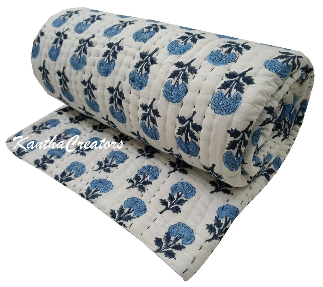 Kantha Quilt Indian Reversible Floral Quilts/jaipuri - Etsy | Etsy (US)