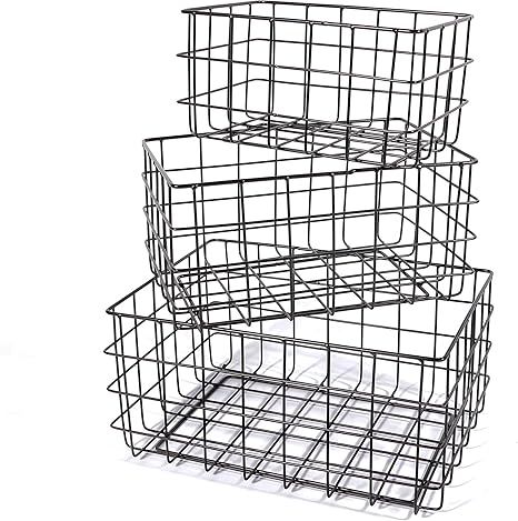SLPR Wire Storage Basket (Set of 3, Black) | Decorative Metal Baskets | Amazon (US)