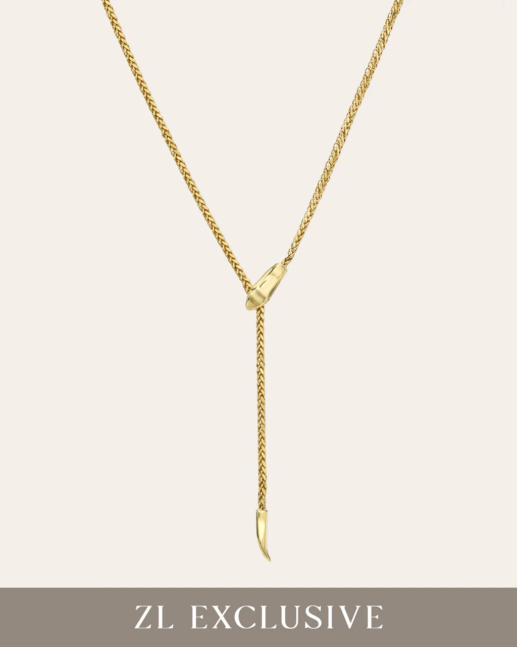 14K Gold Biting Snake Chain Lariat Necklace | Zoe Lev Jewelry
