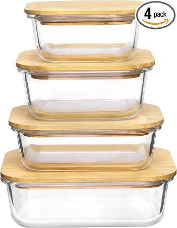 Vtopmart Glass Food Storage Containers with Bamboo Lids, 4 Pack Meal Prep Glass Containers Safe f... | Amazon (US)