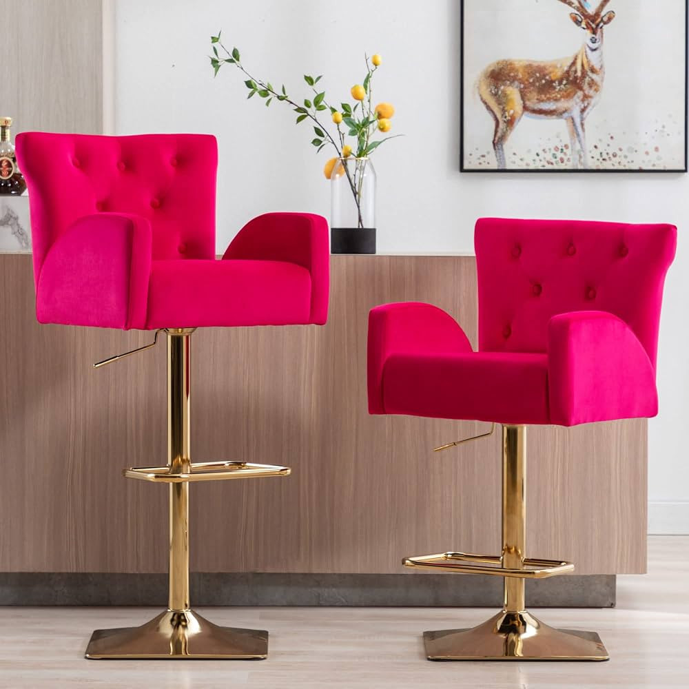 Gold Velvet Barstools Bar Height Set of 2 Adjustable Counter Stools Swivel Bar Stool Chairs with ... | Amazon (US)