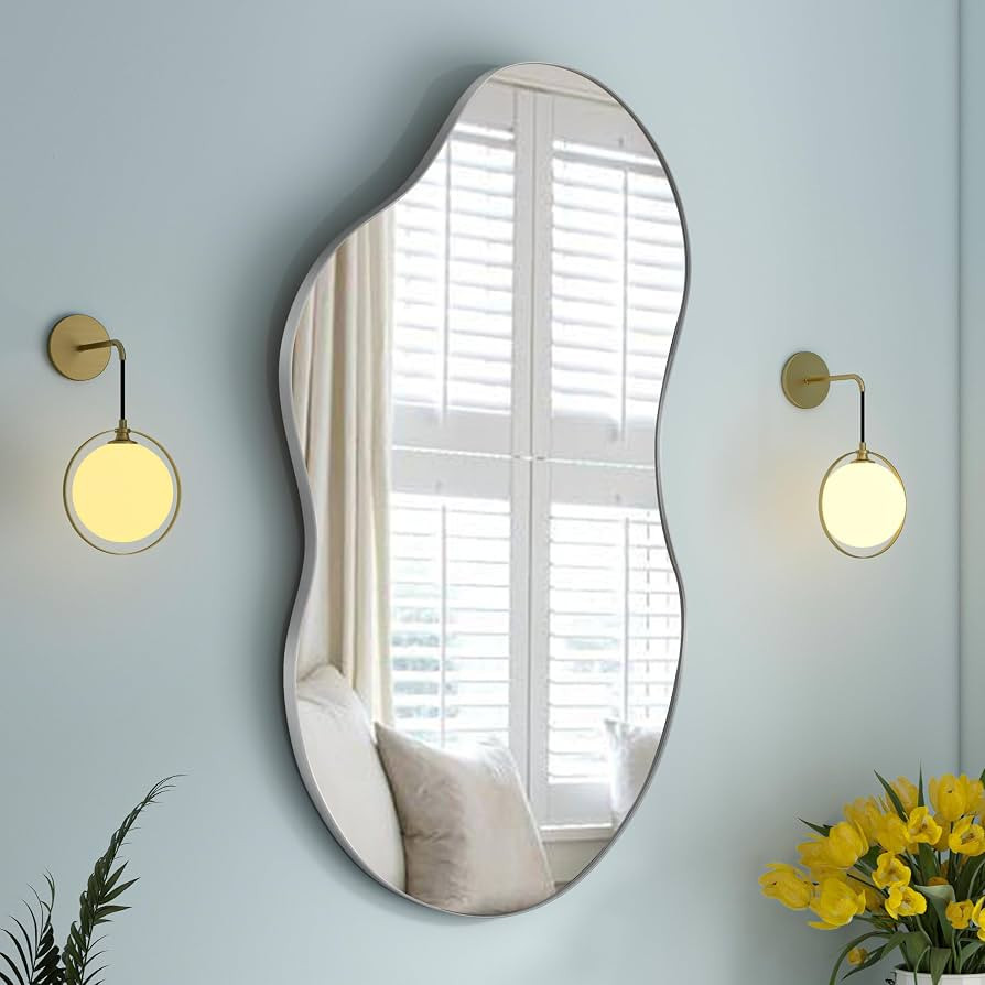 SHYFOY Decorative Wall Mirror Irregular, 32"x19" Silver Asymmetrical Mirrors for Wall Decor, Abst... | Amazon (US)