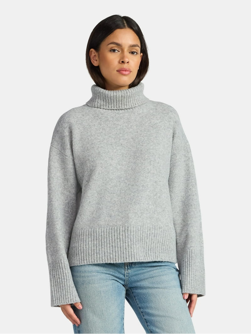 Time and Tru Women's Chunky Turtleneck Pullover Sweater with Long Sleeves, Mid-weight, Sizes XS-X... | Walmart (US)