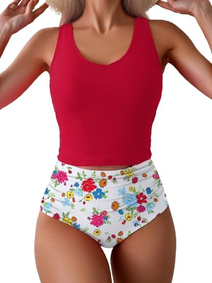 Eomenie Two Piece Tankini Swimsuits for Women Tummy Control Bathing Suits U Back Swim Tank Top wi... | Amazon (US)