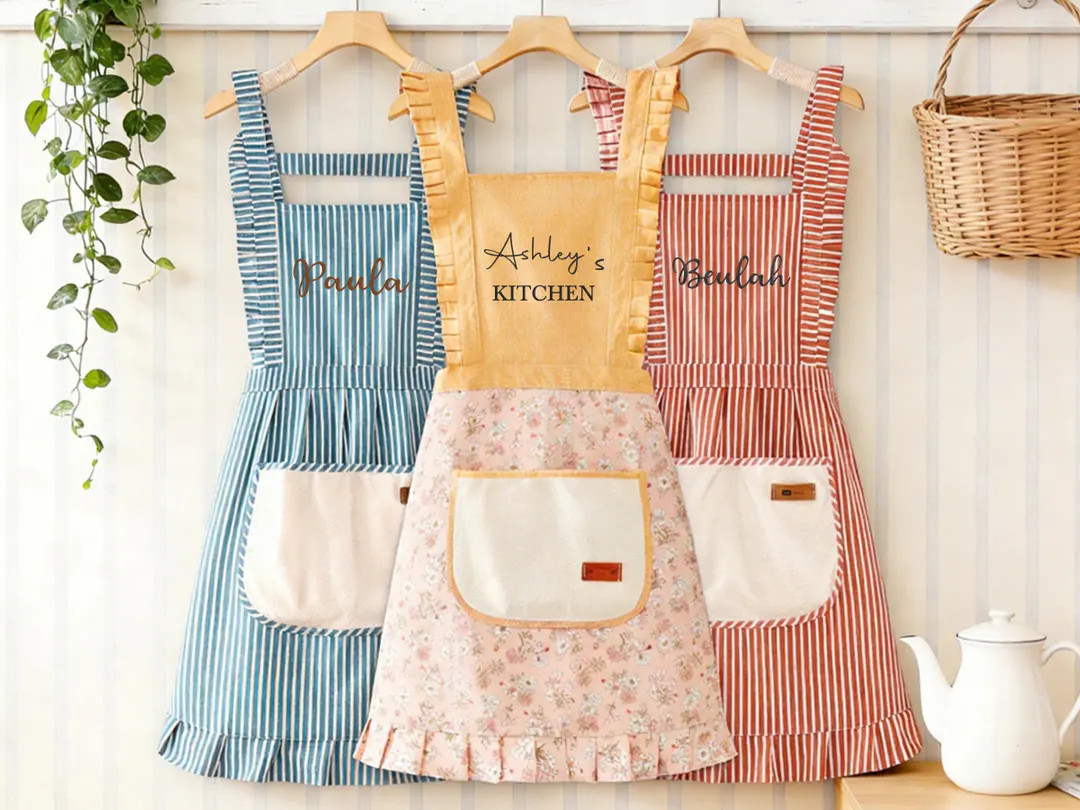 Custom Embroidered Apron,personalized Name Apron With Pockets,ruffle Baking Apron,kitchen Apron,c... | Etsy (US)