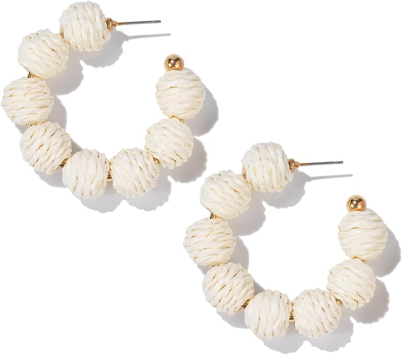 Raffia Hoop Boho Earrings - Cute Rattan Handmade Colorful Earrings for Women - Unique Summer Jewe... | Amazon (US)
