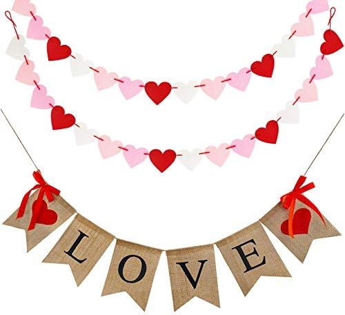 Valentines Day Burlap Banner, Valentine Day Décor for Home, Rustic Love Hanging Banner & 28pcs Felt  | Amazon (US)
