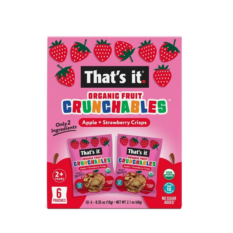 That's It. Crispy, Gluten-Free, Organic Apple + Strawberry Crunchables, 6 Count Cardboard Box | Walmart (US)