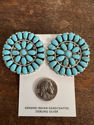 Navajo Cluster Earrings Post Large Turquoise Huge 2” Native American Nice Zuni E | eBay US